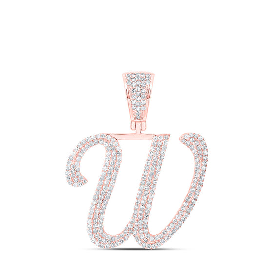 10k Rose Gold Mens Round Diamond W Initial Letter Charm Pendant 1-1/4 Cttw