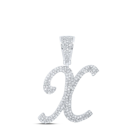 10k White Gold Mens Round Diamond X Initial Letter Charm Pendant 1 Cttw