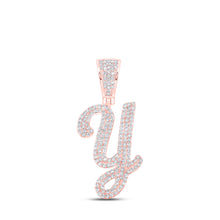  10k Rose Gold Mens Round Diamond Y Initial Letter Charm Pendant 7/8 Cttw