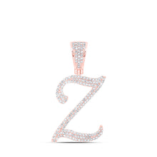  10k Rose Gold Mens Round Diamond Z Initial Letter Charm Pendant 7/8 Cttw