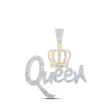  10k Yellow Gold Mens Round Diamond Queen Crown Charm Pendant 1-5/8 Cttw