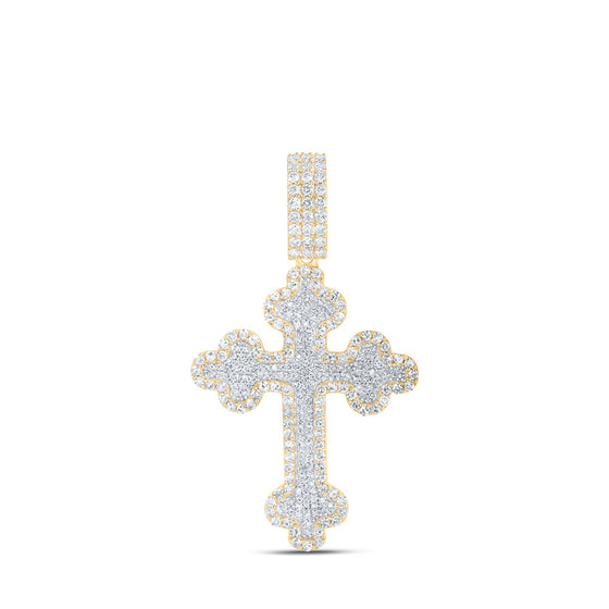 10k Yellow Gold Mens Round Diamond Cross Charm Pendant 2 Cttw