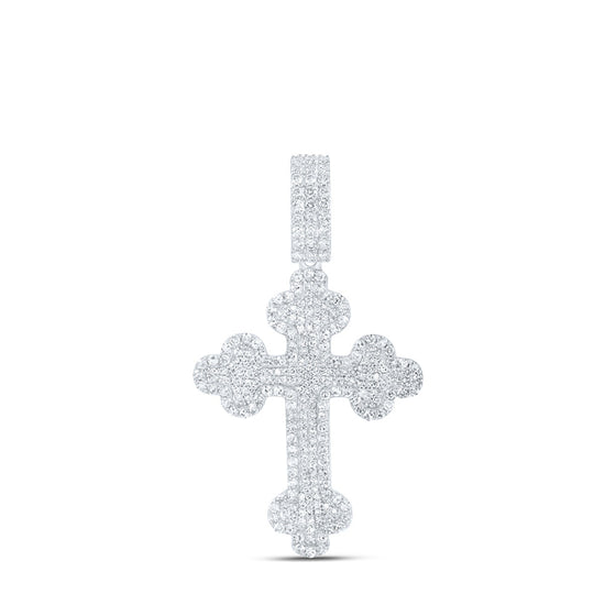 10k White Gold Mens Round Diamond Cross Charm Pendant 2 Cttw