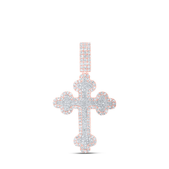 10k Rose Gold Mens Round Diamond Cross Charm Pendant 2 Cttw