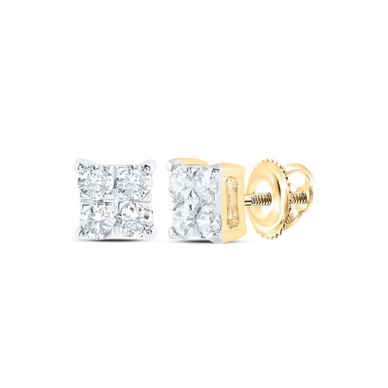 10k Yellow Gold Womens Round Diamond Square Earrings 1/6 Cttw