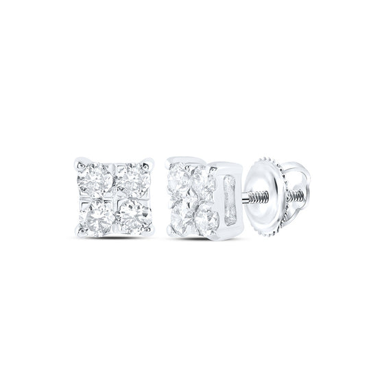 10k White Gold Womens Round Diamond Square Earrings 1/6 Cttw