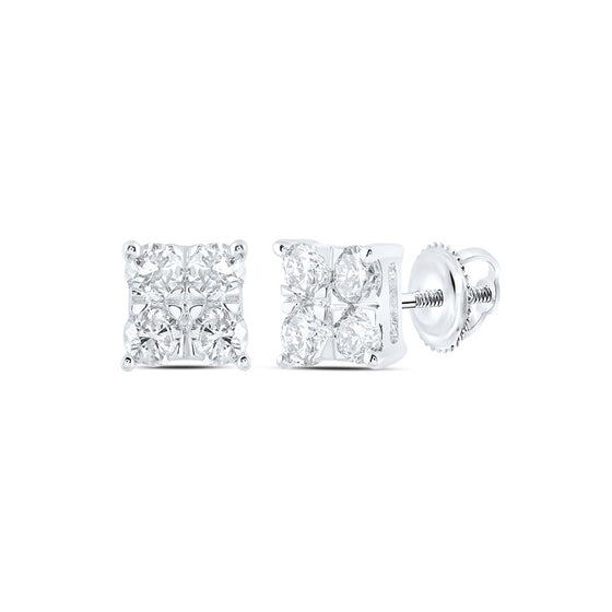 10k White Gold Womens Round Diamond Square Earrings 3/8 Cttw