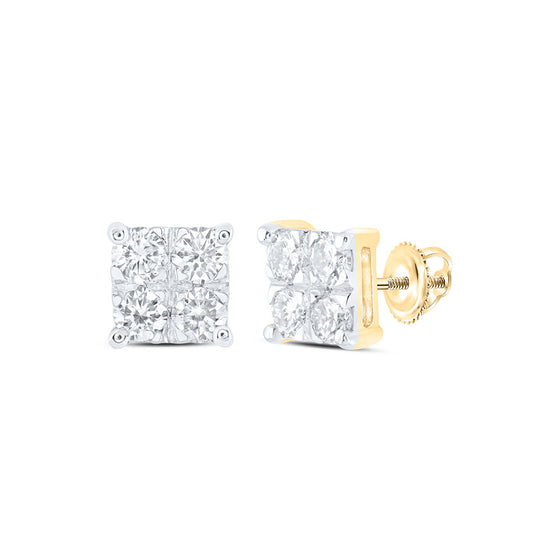 10k Yellow Gold Womens Round Diamond Square Earrings 1/2 Cttw