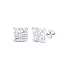  10k White Gold Womens Round Diamond Square Earrings 1/2 Cttw