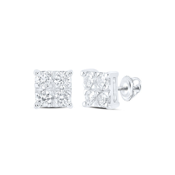 10k White Gold Womens Round Diamond Square Earrings 1/2 Cttw