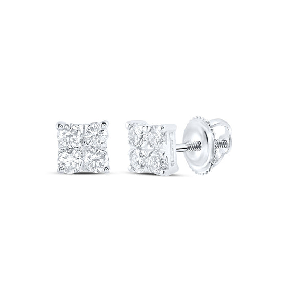 10k White Gold Womens Round Diamond Square Earrings 3/4 Cttw