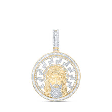  10k Yellow Gold Mens Baguette Diamond Jesus Medallion Circle Charm Pendant 2-3/4 Cttw