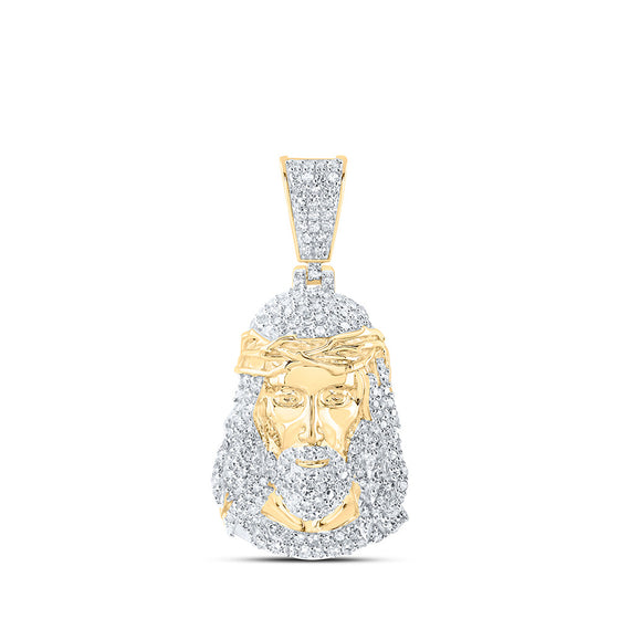 10k Yellow Gold Mens Round Diamond Jesus Face Charm Pendant 1 Cttw