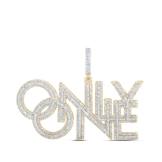 10k Yellow Gold Mens Round Diamond ONLY ONE Charm Pendant 4-3/8 Cttw