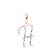 10k Rose Gold Womens Round Diamond H Initial Letter Pendant 1/10 Cttw