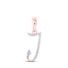  10k Rose Gold Womens Round Diamond J Initial Letter Pendant 1/20 Cttw