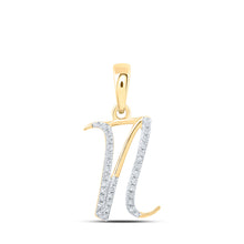  10k Yellow Gold Womens Round Diamond N Initial Letter Pendant 1/10 Cttw