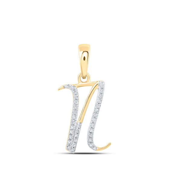 10k Yellow Gold Womens Round Diamond N Initial Letter Pendant 1/10 Cttw