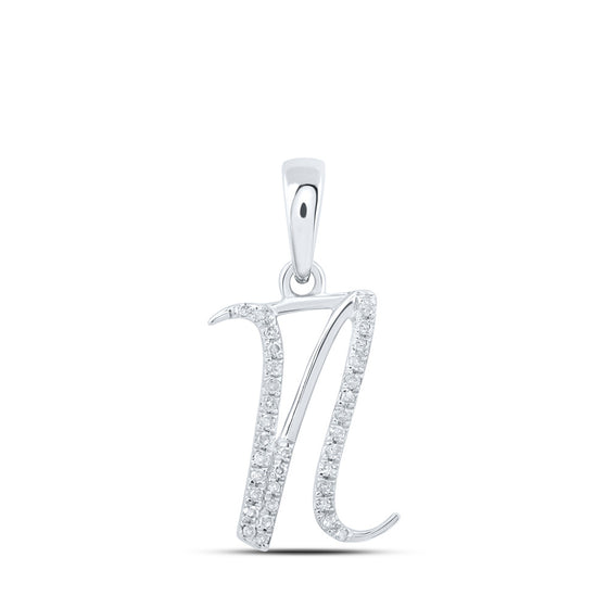 10k White Gold Womens Round Diamond N Initial Letter Pendant 1/10 Cttw
