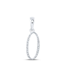  10k White Gold Womens Round Diamond O Initial Letter Pendant 1/12 Cttw