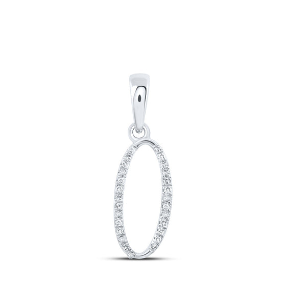 10k White Gold Womens Round Diamond O Initial Letter Pendant 1/12 Cttw