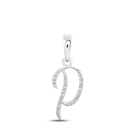 10k White Gold Womens Round Diamond P Initial Letter Pendant 1/12 Cttw