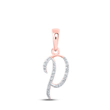  10k Rose Gold Womens Round Diamond P Initial Letter Pendant 1/12 Cttw