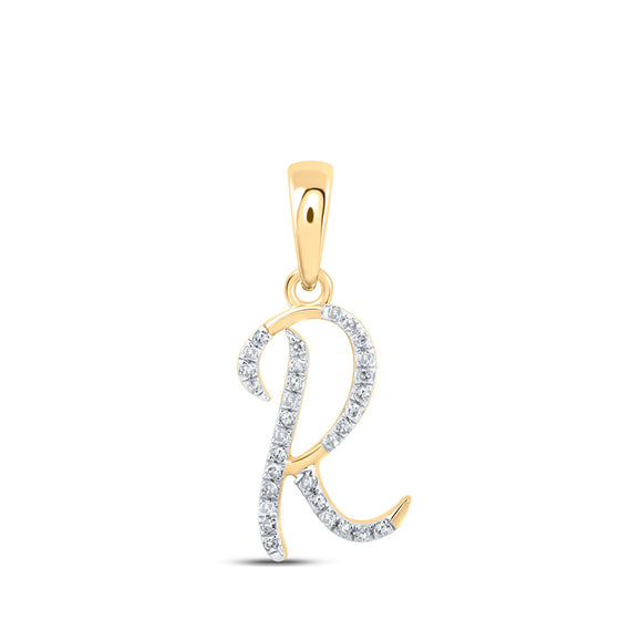 10k Yellow Gold Womens Round Diamond R Initial Letter Pendant 1/10 Cttw