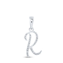 10k White Gold Womens Round Diamond R Initial Letter Pendant 1/10 Cttw