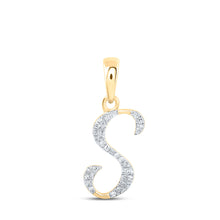  10k Yellow Gold Womens Round Diamond S Initial Letter Pendant 1/12 Cttw