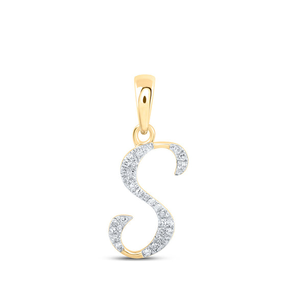 10k Yellow Gold Womens Round Diamond S Initial Letter Pendant 1/12 Cttw