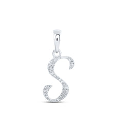  10k White Gold Womens Round Diamond S Initial Letter Pendant 1/12 Cttw