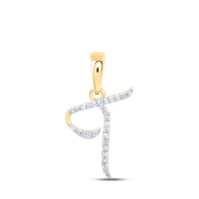  10k Yellow Gold Womens Round Diamond T Initial Letter Pendant 1/12 Cttw