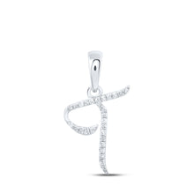  10k White Gold Womens Round Diamond T Initial Letter Pendant 1/12 Cttw