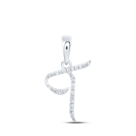 10k White Gold Womens Round Diamond T Initial Letter Pendant 1/12 Cttw