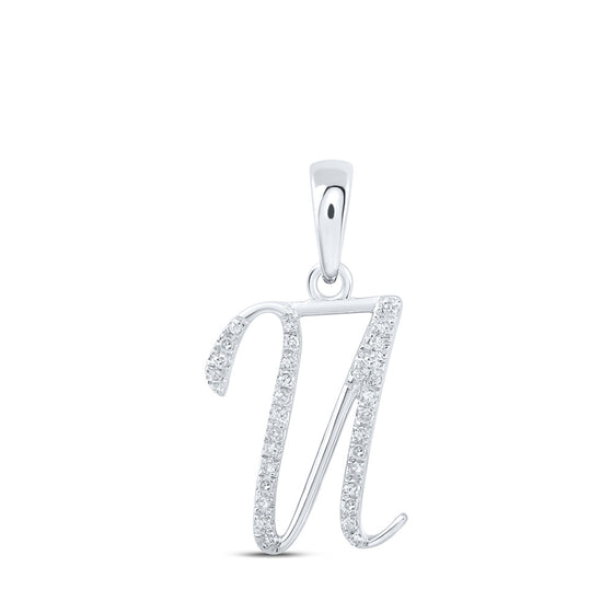 10k White Gold Womens Round Diamond U Initial Letter Pendant 1/10 Cttw