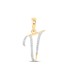  10k Yellow Gold Womens Round Diamond V Initial Letter Pendant 1/10 Cttw