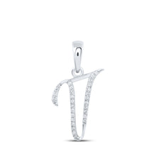  10k White Gold Womens Round Diamond V Initial Letter Pendant 1/10 Cttw