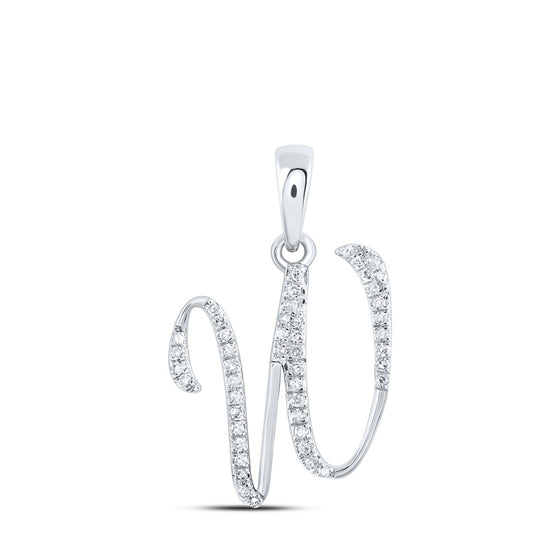10k White Gold Womens Round Diamond W Initial Letter Pendant 1/8 Cttw