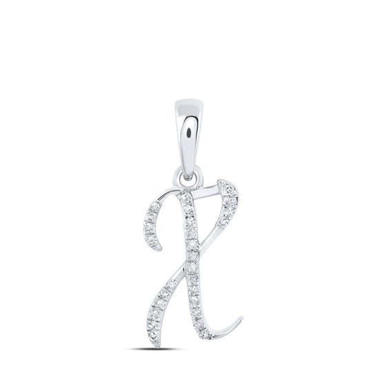 10k White Gold Womens Round Diamond X Initial Letter Pendant 1/12 Cttw