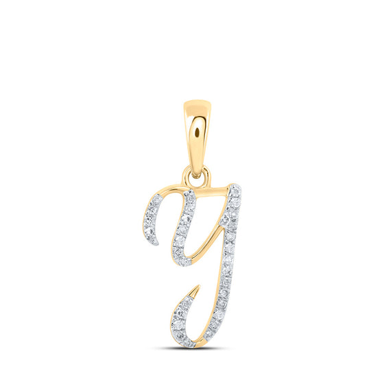 10k Yellow Gold Womens Round Diamond Y Initial Letter Pendant 1/10 Cttw