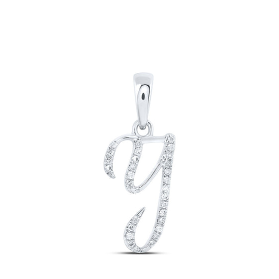 10k White Gold Womens Round Diamond Y Initial Letter Pendant 1/10 Cttw