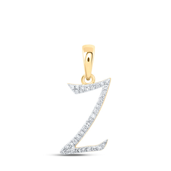 10k Yellow Gold Womens Round Diamond Z Initial Letter Pendant 1/10 Cttw