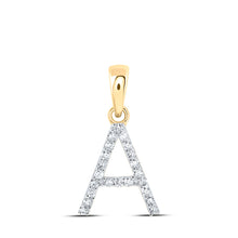  10k Yellow Gold Womens Round Diamond A Initial Letter Pendant 1/10 Cttw