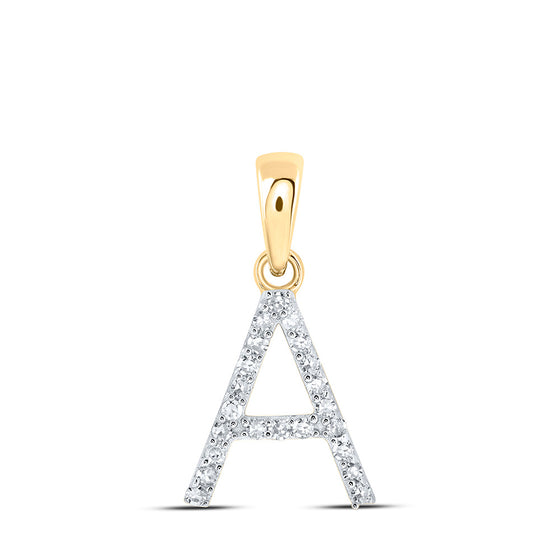 10k Yellow Gold Womens Round Diamond A Initial Letter Pendant 1/10 Cttw