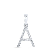  10k White Gold Womens Round Diamond A Initial Letter Pendant 1/10 Cttw