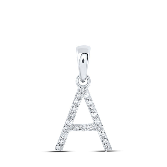 10k White Gold Womens Round Diamond A Initial Letter Pendant 1/10 Cttw