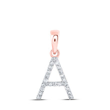  10k Rose Gold Womens Round Diamond A Initial Letter Pendant 1/10 Cttw