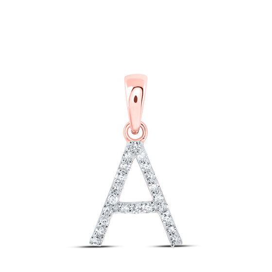 10k Rose Gold Womens Round Diamond A Initial Letter Pendant 1/10 Cttw