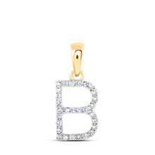  10k Yellow Gold Womens Round Diamond B Initial Letter Pendant 1/8 Cttw